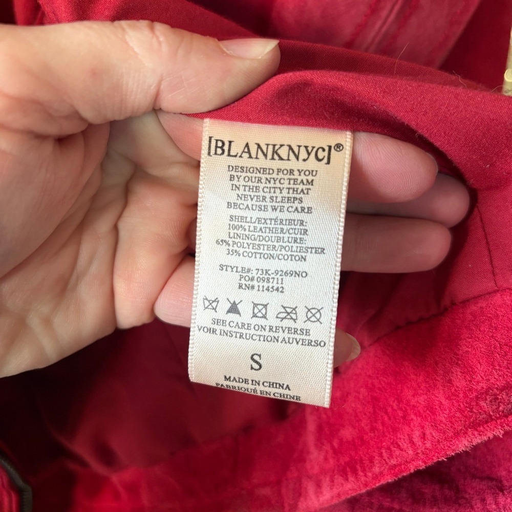 BLANKNYC Red Suede Cropped Moto Jacket Leather Biker Belted Size S - Picture 4 of 16